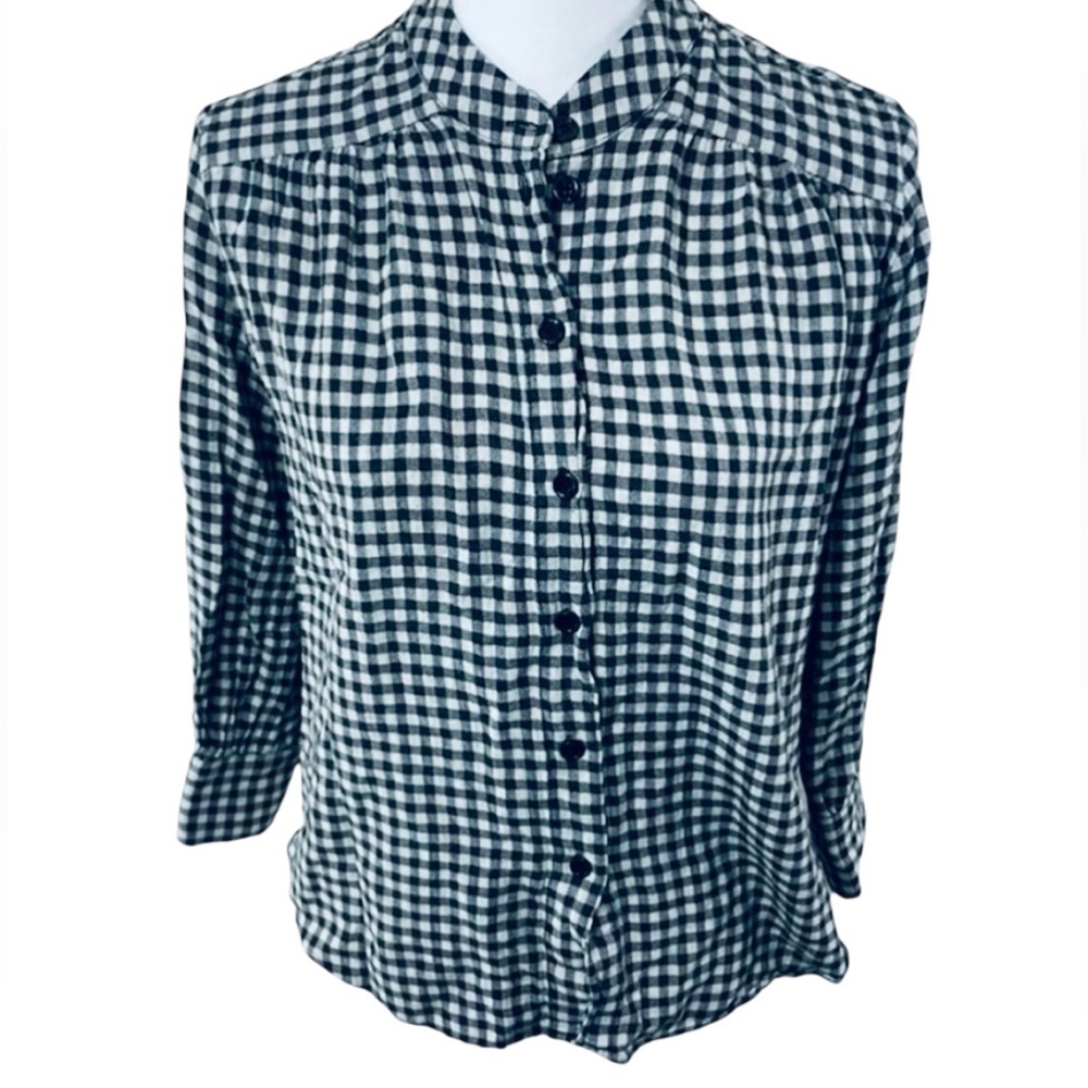 Zara Gingham Check Banded Collar Flannel Button Down Shirt